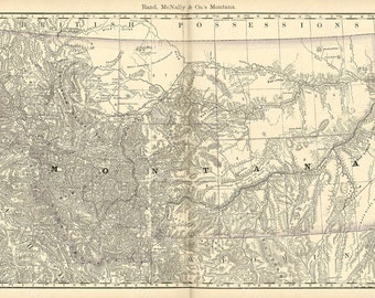 Old Map of Montana MONTANA ART 1888 Antique Restoration Decorator Style Montana Wall map Vintage Montana map wall art home office decor art