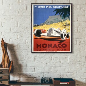 Vintage race car poster 1935 Monaco Grand Prix Poster, Race Fan Gift, Fine Art Print, Formula 1 racing poster print, Wall Decor Gift for him image 9