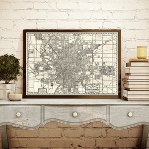 Vintage Indianapolis Map Rustic Aged Style Indianapolis bicycle map Indiana Map decor 1899 restoration Style map art print