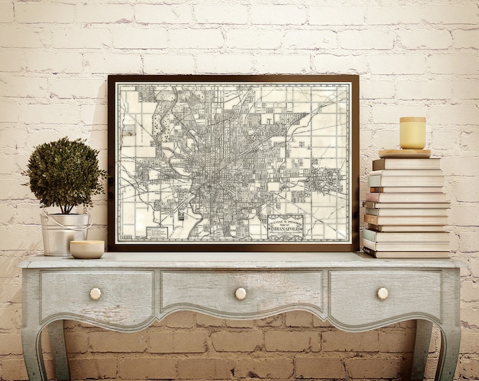 Vintage Indianapolis Map Rustic Aged Style Indianapolis bicycle map Indiana Map decor 1899 restoration Style map art print