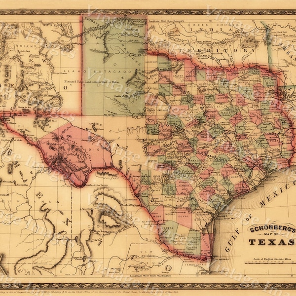 Texas Karte OLD WEST Karte von Texas 1866 Antique Restoration Style Texas Wandkarte Fine Art Print Poster Wohnkultur Einweihungsparty Geschenk