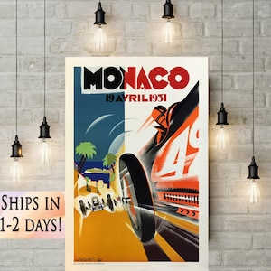 Vintage race car poster 1931 Monaco Grand Prix Poster, Race Fan Gift, Fine Art Print, Formula 1 racing poster print, Wall Decor Gift for him