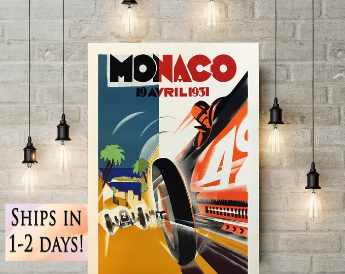 Vintage race car poster 1931 Monaco Grand Prix Poster, Race Fan Gift, Fine Art Print, Formula 1 racing poster print, Wall Decor Gift for him