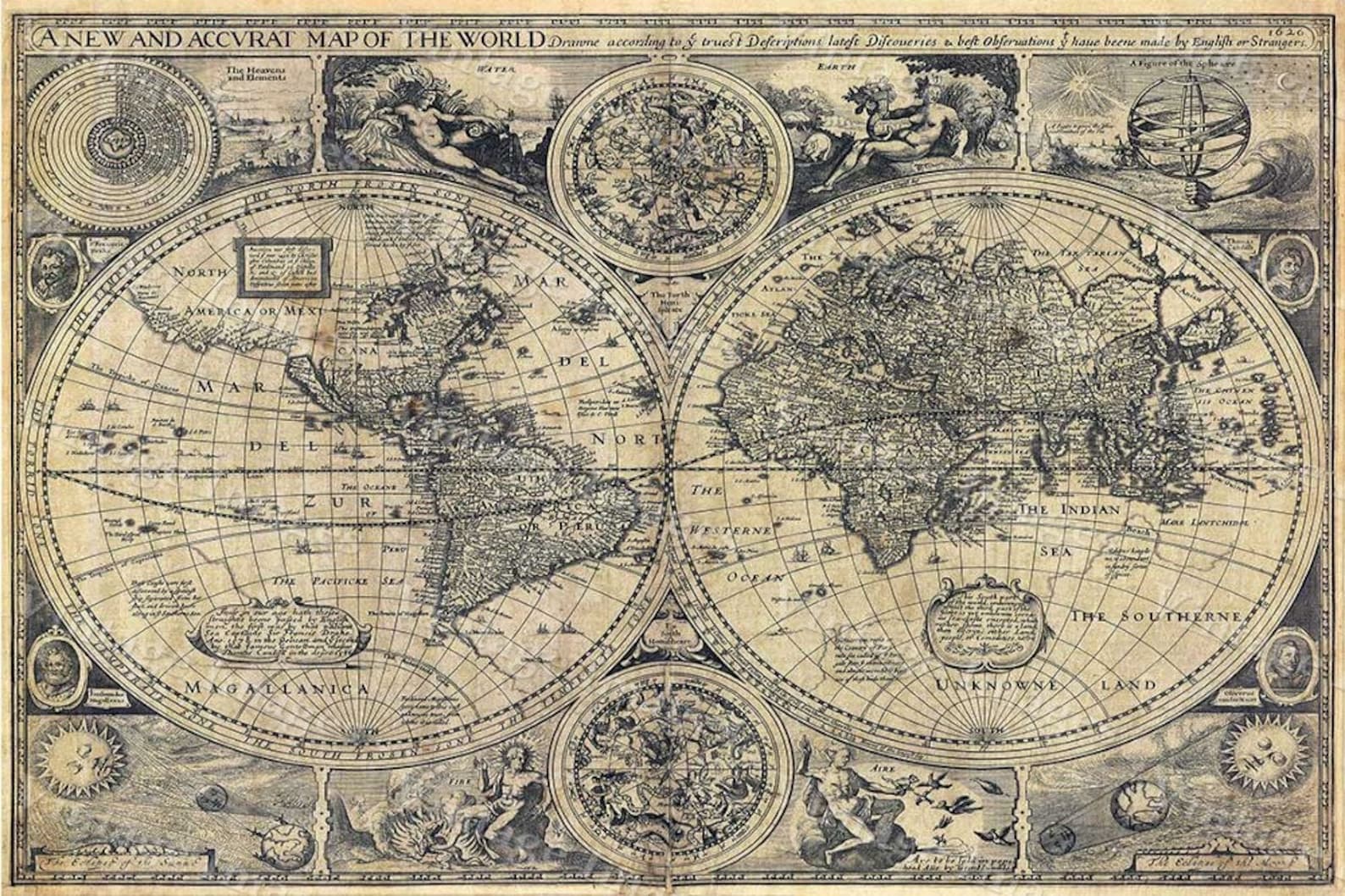 World Map Historic Old World Map 1626 Old Antique BOHO Map Etsy