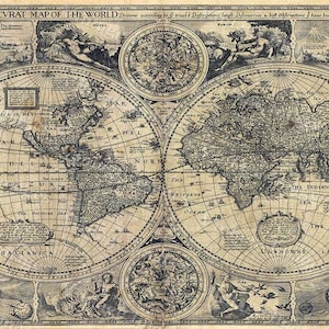 Huge Historic 1626 Old World Map Antique Restoration decor Style Fine Art poster Print Wall Decor image 2