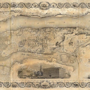 Reuze uitstekende De Kaart van de Stad van New York Oude Antieke Restauratie decorateurStijl 1836 Oude Kaart van New York, Kaart van New York, De Kaart van Manhattan, NYC Kaart,