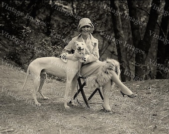 1921 Vintage Greyhound dog Photo Vintage Miss America Black & White Margaret Gorman with greyhound Photograph fine art print wall home decor