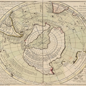 Vieille carte de South Pole Print - Antarctica map Poster, Historic South Pole Map Antique Restoration décor Style Antarctica Grande carte murale
