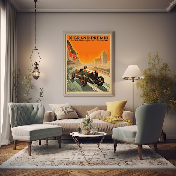 Vintage 1919 Italian Grand Prix racing Poster Targa Florio Race Car Print, Race Fan Gift idea Executive Office decor Sicily Italy race Decor