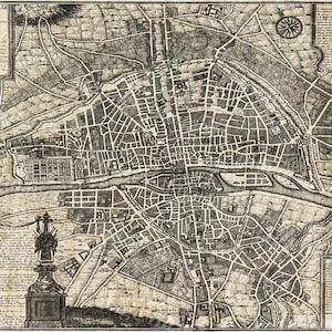 Antiguo Mapa de París Restauración Decoración Estilo De París histórico viejo mundo Mapa Calle mapa de París Francia circa 1705 pared mapa grande mapa de París