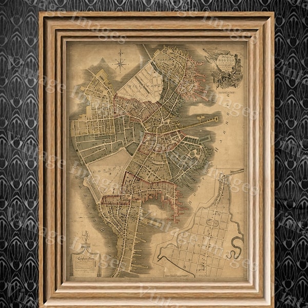 Boston Map Print, Historic Boston City Map, Antique Map of Boston, Old  Style Giant Boston wall Map, Boston housewarming gift idea