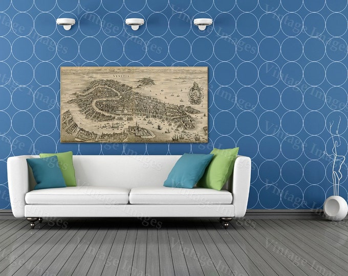 Old Venice Map, Antique 1641 Venice map Restoration  Style Old Map of Venice wall Map up to 43"x90" Antique map Home Decor housewarming gift