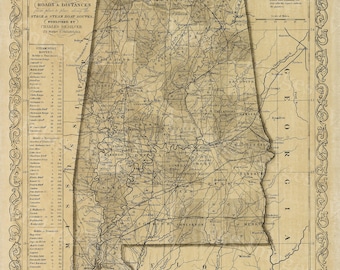 Alabama map Antique map of Alabama Antique Restoration Decorator Style Map of Alabama Large Old Alabama Wall Map Home Decor Office art Print