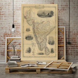 Alte Karte von Indien 1851 Süd-Alte Indien-Karte Indische Wanddeko Bombay Madras Dekorative Karte Alte Welt-Stil-Karte Indien Einweihungsgeschenk Kunst