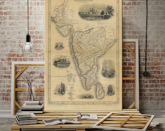 Old Map of india 1851 Southern Old India Map Indian Wall Decor Bombay Madras Decorative Map Old World Style Map India Housewarming gift art