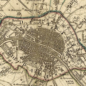 Mapa antigo de Paris (1895) Mapa de Paris em 5 tamanhos até 43"x55" (109x140cm) Restauração estilo deco Mapa vintage de Paris, França, Decoração de casa