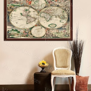 Mapa gigante del viejo mundo Vintage Mapa HISTÓRICO 1689 Antiguo Ámsterdam Placa de cobre Estilo Mapa de bellas artes Mapa de pared decoración del hogar
