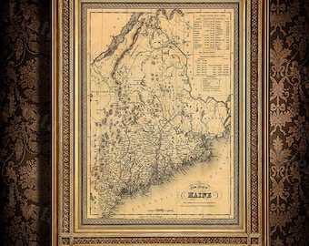 Map of Maine 1846 Old Maine Map Old Historic Map of Maine Antique Restoration Style Maine state Wall Map home office decor housewarming gift
