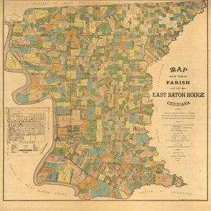 Oude Baton Rouge Kaart 1895 Kaart van Baton rouge Antieke Baton Rouge kaart Decor Kaart kunst Louisiana kunst Baton rouge makelaar housewarming cadeau idee