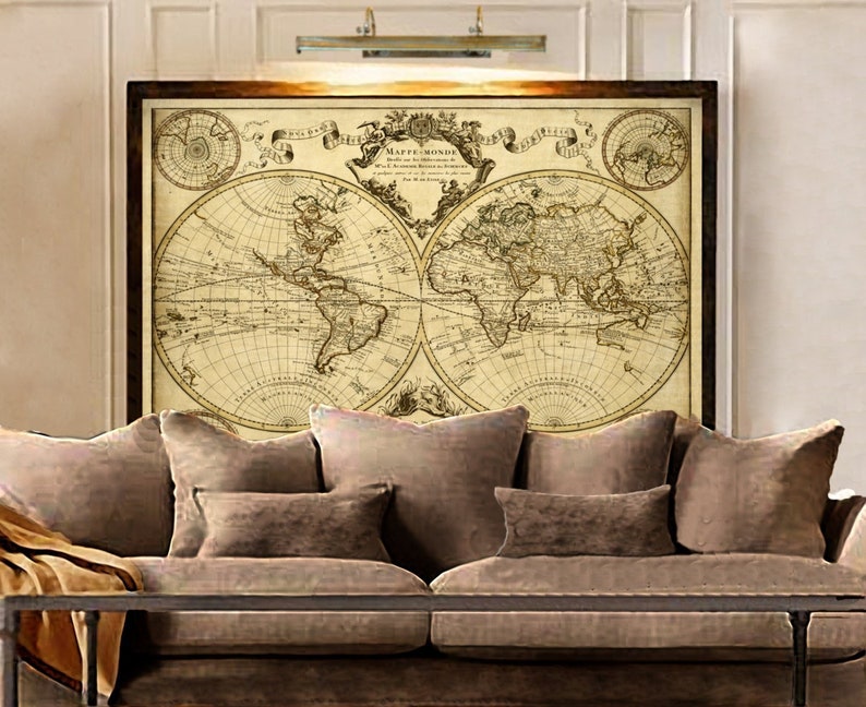 1720 Old World MapWorld Map wall art Historic Map Antique image 1