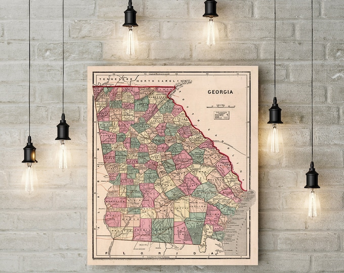 1842 Georgia Map Art Print State Map of Georgia Travel Gift Idea Map Art Map of Georgia Office Decor Atlanta Rustic map Housewarming Gift