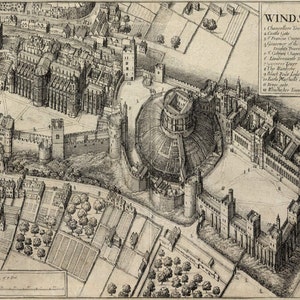 Windsor Castle Landkarte 1658 Historisches Vogelauge von Windsor Castle Antike Wandkarte Antike Landkarte Wanddekoration Landkarte Kunst