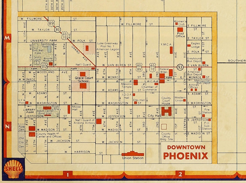Old Phoenix Map Vintage Phoenix Arizona map print Antique Style Map of Phoenix Arizona Wall Map Arizona Map Home decor image 2