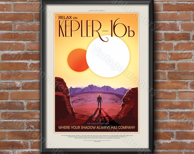 Kepler-16b 2016 Science Fiction Poster NASA/JPL Space Travel Poster Space Art Great Gift idea Kids Room Office man cave Wall Art Home Decor