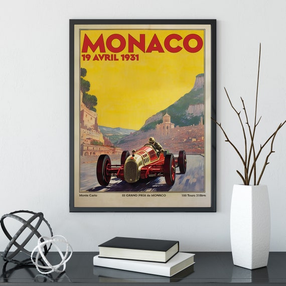 Vintage F1 Racing Monaco 1931 Grand Prix Poster, Race Car Print