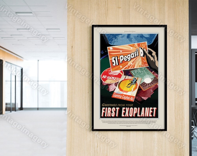 Greetings from your First ExoPlanet 2016 NASA/JPL Space Travel Poster Space Art Great Gift idea for Kids Room, Office, man cave, Wall Art