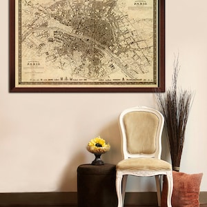 Mapa de Paris Mapa antigo Mapa da cidade de Paris vintage Mapa de Paris 1860 Estilo francês Mapa de Paris Mapa de ruas de Paris Mapa grande de Paris antiga Imprimir mapa decoração
