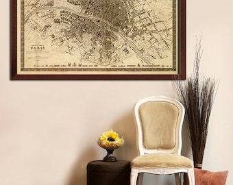 Paris map Old Map Vintage Paris City Plan Map of Paris 1860 French style Paris map Paris Street map Large Old Paris map Print Map Decor