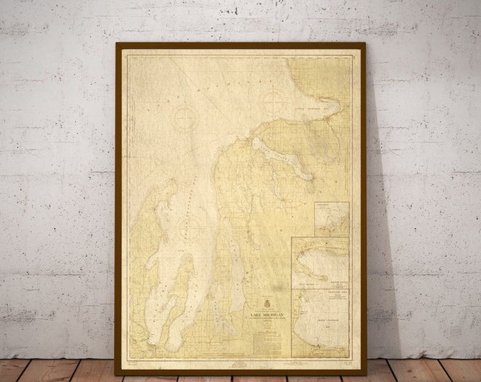 Vintage Traverse Bay to Little Traverse map Print 1956 old map Poster Lake Michigan Gift wall Map Home Decor Housewarming gift