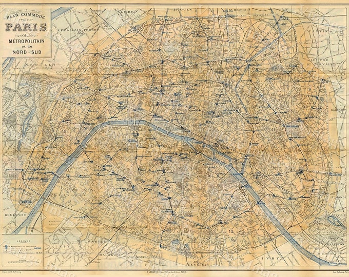 Old Paris Map Vintage Map of Paris City 1928 Paris France restoration deco style Paris Map Fine art Print Home Decor housewarming gift