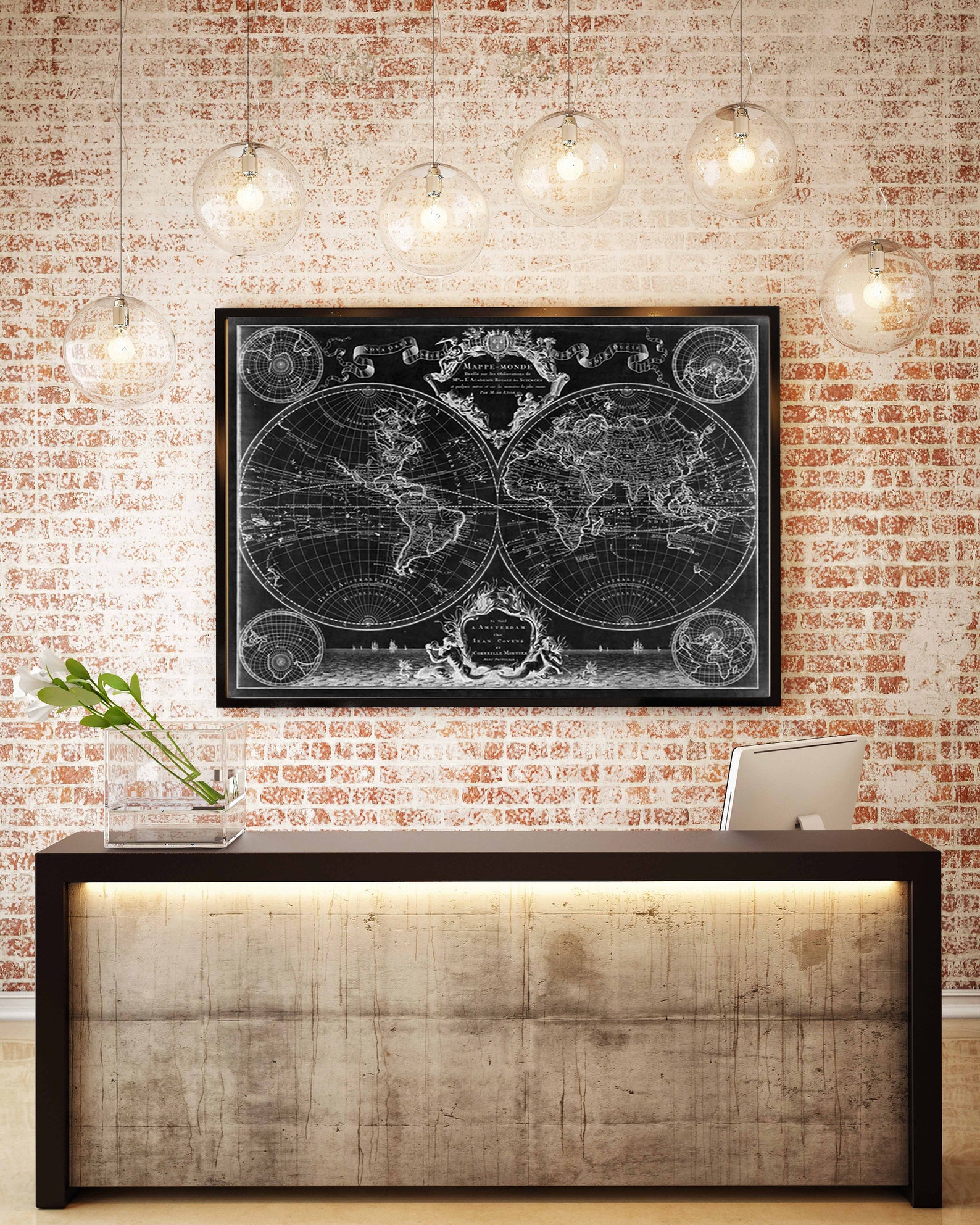 1720 Old World Map,black Map Wall Art, Historic Map Antique Style Map