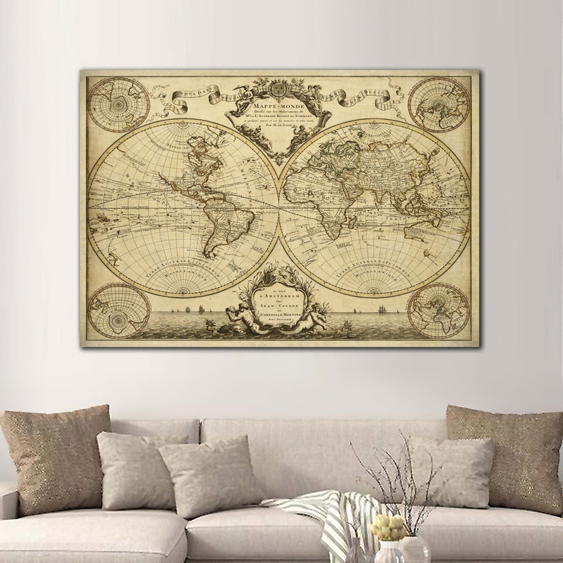 Giant Historic World Map 1720 Old Antique Style World Map Fine Art Print Old world map Wall Map Decor Housewarming gift image 1