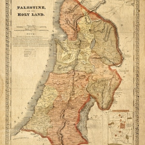Heiliges Land Karte 1865 Karte von Palästina Biblische Regionen Antike Restaurierung Dekorator Stil Jerusalem Wandkarte Vintage Karte Wohnkultur Geschenkidee