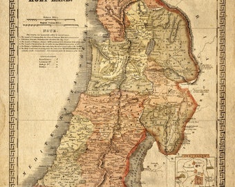 Holy Land map 1865 Map of Palestine Biblical Regions Antique Restoration decorator Style Jerusalem Wall Map Vintage Map Home Decor Gift Idea