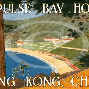 Vintage Dan Sweeney The Repulse Bay Hotel Hong Kong China Reiseetikett Fine Art Print Giclee Poster