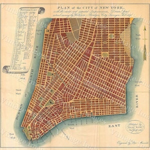 vintage New York Carte 1807 Géant Historique New York City Plan Plan Restauration Décor Style Carte murale NYC Old Map Fine Art Imprimer décoration intérieure