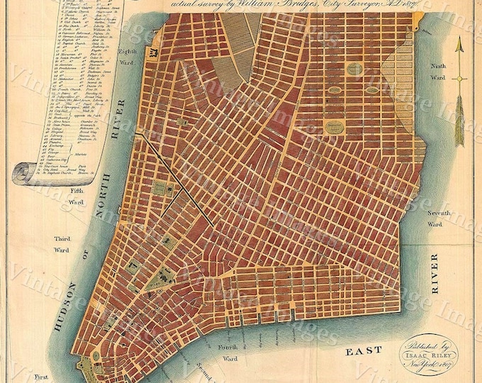 vintage New york Map 1807 Giant Historic New York City Map Plan Restoration Decor Style wall Map NYC Old Map Fine Art Print home decor