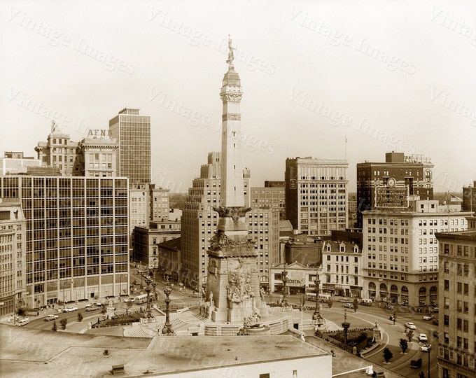 Old Indianapolis Skyline Print, Indianapolis  photo, Monument Circle, Indiana art print, Indianapolis City Scene, Indianapolis art Photo