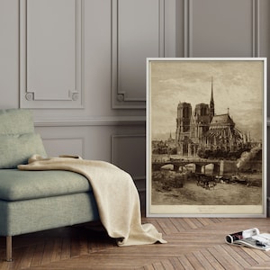 Notre Dame Ikonenbild Architektur Alte Welt Radierung Stil Wandkunst Historische Notre Dame Kunst Eglise Kathedrale von Paris Fine Art print