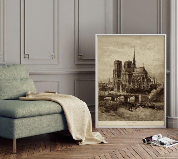 ノートルダム大聖堂の象徴的なイメージの建築旧世界のエッチング