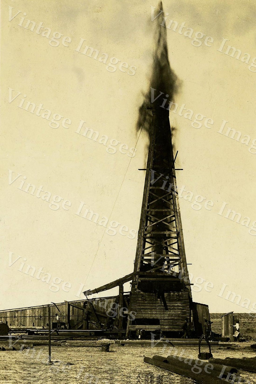 Old Oil Well Photo Drill Drilling Rig Derrick Gushing Oil Etsy