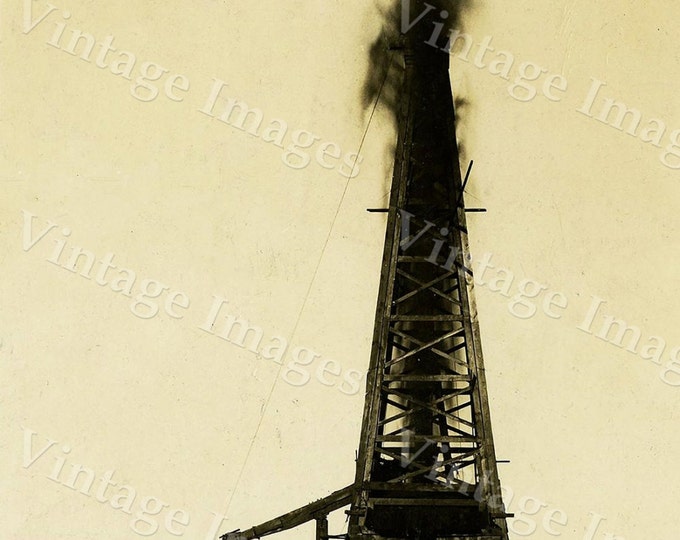 oil derrick Photo well drill drilling rig gushing oil field sepia tone photo wall home decor Texas oil gusher Old Vintage Photograph print