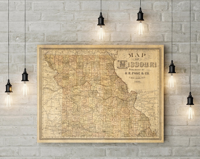 Missouri Map Poster Rustic Vintage Style Travel Map   Map decor Missouri Wall Map Vintage Map Missouri Home Decor Gift