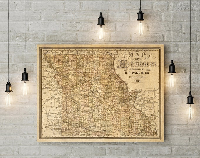 Missouri Map Poster Rustic Vintage Style Travel Map   Map decor Missouri Wall Map Vintage Map Missouri Home Decor Gift