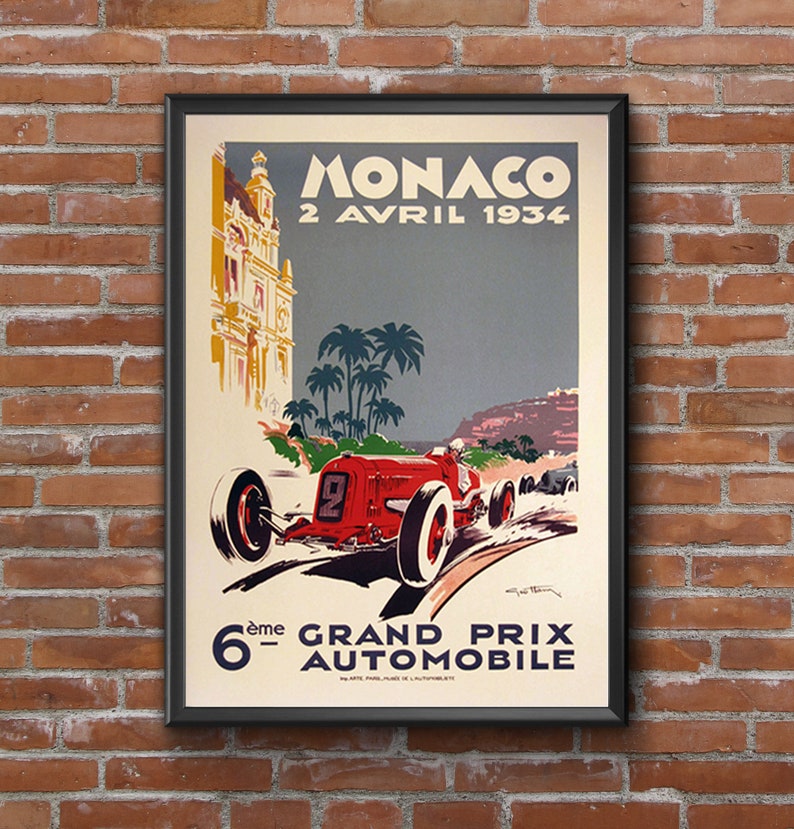 1934 Monaco Grand Prix Poster, Race Fan Gift, Fine Art Print, Formula 1 racing poster print, Wall Decor image 8