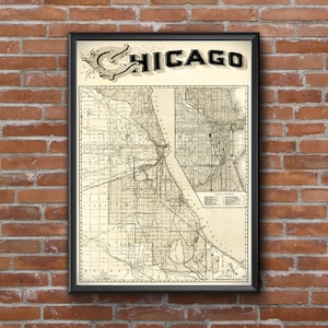 Mapa ferroviário vintage de Chicago de 1897: mapa antigo de Chicago para amantes de trens, ideia de presente de inauguração, decoração de mapa de presente para proprietário de casa nova Windy City